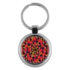 Red Floral Collage Print Design 2 Key Chains (round)  by dflcprintsclothing