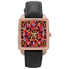 Red Floral Collage Print Design 2 Rose Gold Leather Watch  by dflcprintsclothing