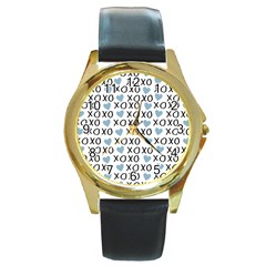 Xo Valentines Day Pattern Round Gold Metal Watch by Valentinaart