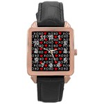 XO Valentines day pattern Rose Gold Leather Watch  Front
