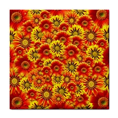 Brilliant Orange And Yellow Daisies Tile Coasters by retrotoomoderndesigns