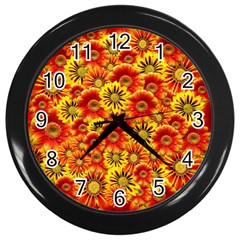 Brilliant Orange And Yellow Daisies Wall Clock (Black)