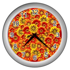 Brilliant Orange And Yellow Daisies Wall Clock (Silver)