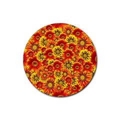 Brilliant Orange And Yellow Daisies Rubber Round Coaster (4 pack) 