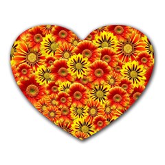 Brilliant Orange And Yellow Daisies Heart Mousepads