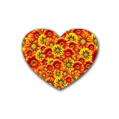Brilliant Orange And Yellow Daisies Heart Coaster (4 pack) 