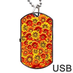 Brilliant Orange And Yellow Daisies Dog Tag USB Flash (One Side)