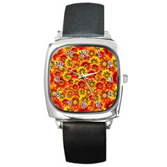 Brilliant Orange And Yellow Daisies Square Metal Watch