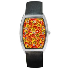 Brilliant Orange And Yellow Daisies Barrel Style Metal Watch by retrotoomoderndesigns