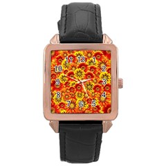 Brilliant Orange And Yellow Daisies Rose Gold Leather Watch 