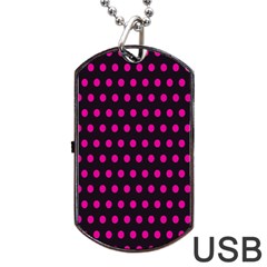 Pink Black Polka Dots Dog Tag Usb Flash (one Side) by retrotoomoderndesigns