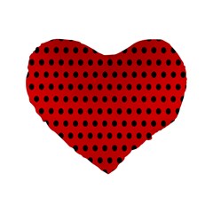 Red Black Polka Dots Standard 16  Premium Flano Heart Shape Cushions by retrotoomoderndesigns