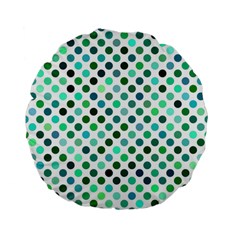 Shades Of Green Polka Dots Standard 15  Premium Flano Round Cushions by retrotoomoderndesigns