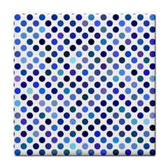 Shades Of Blue Polka Dots Tile Coasters by retrotoomoderndesigns