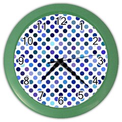 Shades Of Blue Polka Dots Color Wall Clock by retrotoomoderndesigns