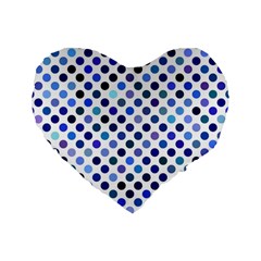 Shades Of Blue Polka Dots Standard 16  Premium Flano Heart Shape Cushions by retrotoomoderndesigns