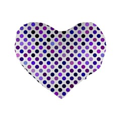 Shades Of Purple Polka Dots Standard 16  Premium Flano Heart Shape Cushions by retrotoomoderndesigns