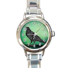 Raven - In Green - Round Italian Charm Watch by WensdaiAmbrose