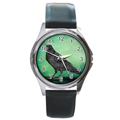 Raven - In Green - Round Metal Watch by WensdaiAmbrose