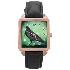 Raven - In Green - Rose Gold Leather Watch  by WensdaiAmbrose