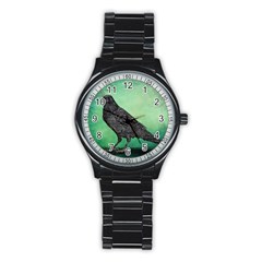 Raven - In Green - Stainless Steel Round Watch by WensdaiAmbrose