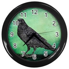 Raven - In Green - Wall Clock (black) by WensdaiAmbrose