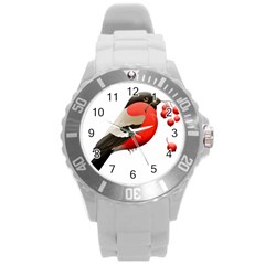 Red Robin Berry Red Berries Bird Round Plastic Sport Watch (l) by Wegoenart