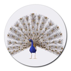 Peacock Colorful Bird Feather Blue Round Mousepads by Wegoenart