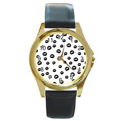 Totoro - Soot Sprites Pattern Round Gold Metal Watch by Valentinaart