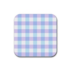 Gingham Duo Aqua On Lavender Rubber Coaster (square)  by retrotoomoderndesigns