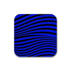 Black And Blue Linear Abstract Print Rubber Square Coaster (4 Pack)  by dflcprintsclothing