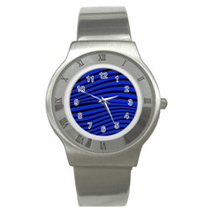 Black And Blue Linear Abstract Print Stainless Steel Watch