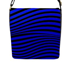 Black And Blue Linear Abstract Print Flap Closure Messenger Bag (l) by dflcprintsclothing