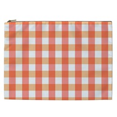 Gingham Duo Red On Orange Cosmetic Bag (xxl) by retrotoomoderndesigns