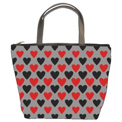 Red & Black Hearts - Grey Bucket Bag by WensdaiAmbrose