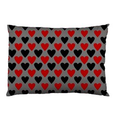 Red & Black Hearts - Grey Pillow Case (two Sides) by WensdaiAmbrose