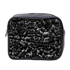 Black And White Grunge Cracked Abstract Print Mini Toiletries Bag (two Sides) by dflcprintsclothing
