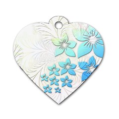 Flowers Background Leaf Leaves Blue Dog Tag Heart (two Sides) by Mariart