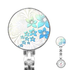 Flowers Background Leaf Leaves Blue Stainless Steel Nurses Watch