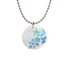 Flowers Background Leaf Leaves Blue 1  Button Necklace