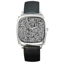 Flames Fire Pattern Digital Art Square Metal Watch