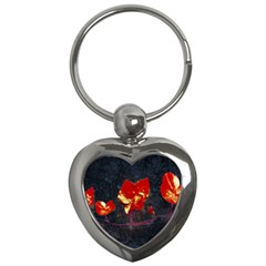 Grunge Floral Collage Design Key Chains (heart)  by dflcprintsclothing