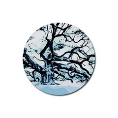 Tree Winter Blue Snow Cold Scene Rubber Coaster (round)  by Pakrebo