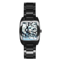 Tree Winter Blue Snow Cold Scene Stainless Steel Barrel Watch by Pakrebo