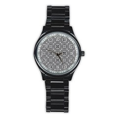 Black White Geometric Background Stainless Steel Round Watch by Pakrebo