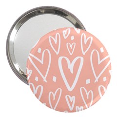 Coral Pattren With White Hearts 3  Handbag Mirrors by alllovelyideas