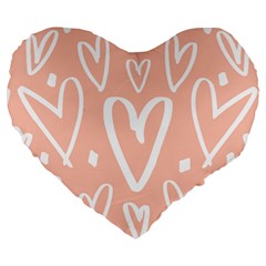 Coral Pattren With White Hearts Large 19  Premium Flano Heart Shape Cushions by alllovelyideas