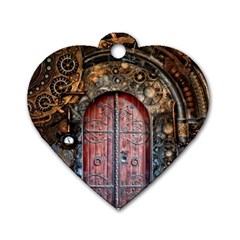 Steampunk Gears Pipes Brass Door Dog Tag Heart (two Sides) by Pakrebo