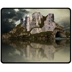 Sea Fortress Lake Reflection Sky Fleece Blanket (medium)  by Pakrebo