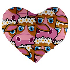 Pink Cows Large 19  Premium Flano Heart Shape Cushions